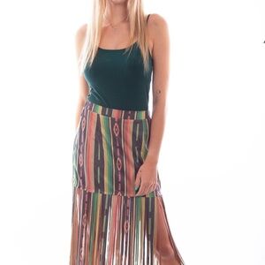 NWT, SKULLY SWING ME AROUND SERAPE FRINGE SKIRT, Size Small